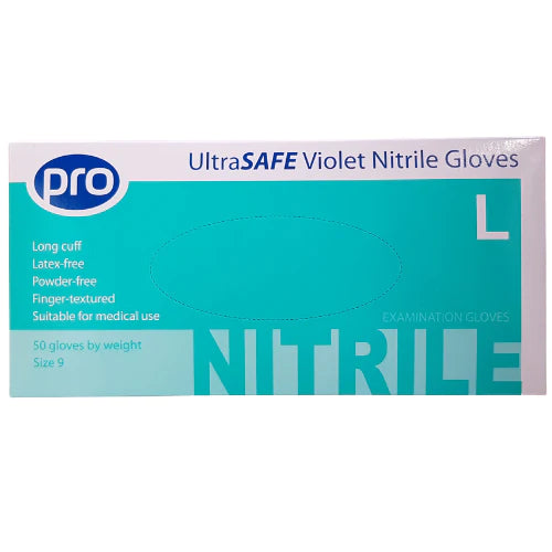 PRO ULTRASAFE VIOLET LONG CUFF NITRILE GLOVES - BOX OF 50